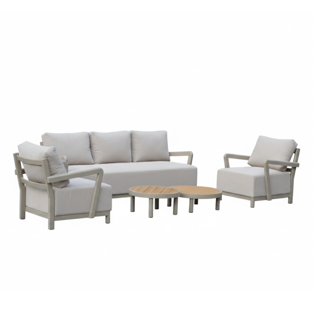 Amalfi stoel-bank loungeset 5 personen incl. tafels | aluminium + polywood | beige | 5-delig