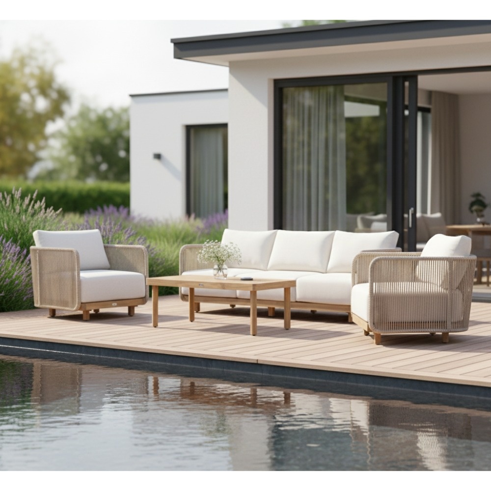 Sienna stoel-bank loungeset 5 personen incl. tafel | touw + aluminium | zand | 5-delig
