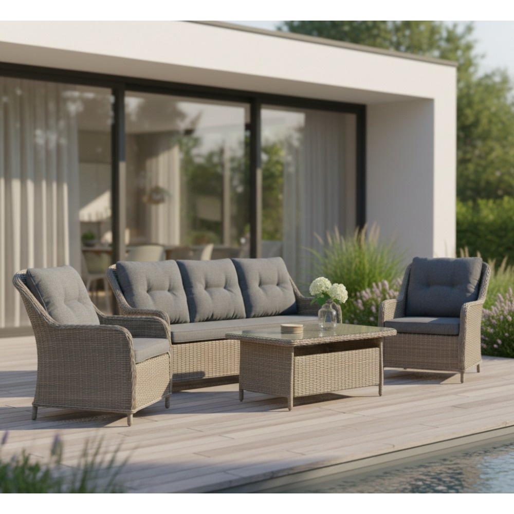 Arizona stoel-bank loungeset 5 personen | wicker | Ash Grey | 4-delig