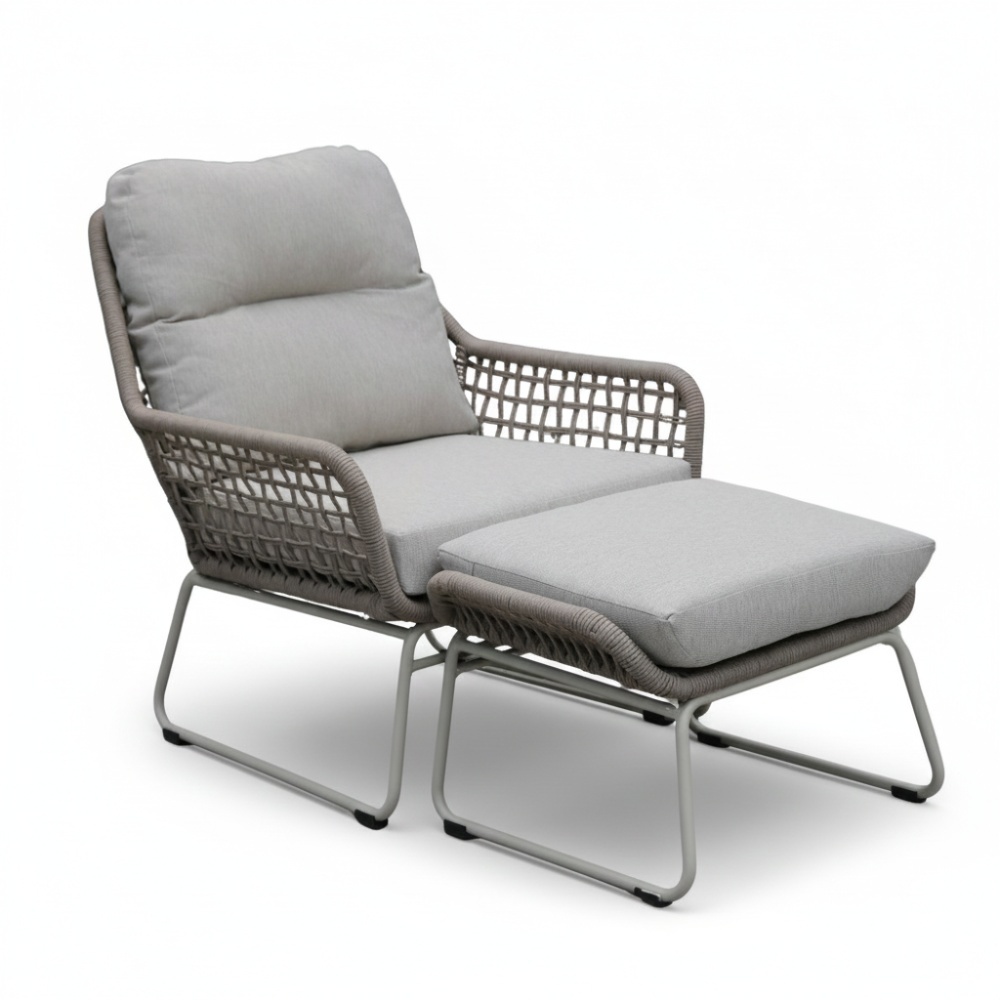 Valencia loungestoel incl. voetenbank | touw + aluminium | Almond Beige