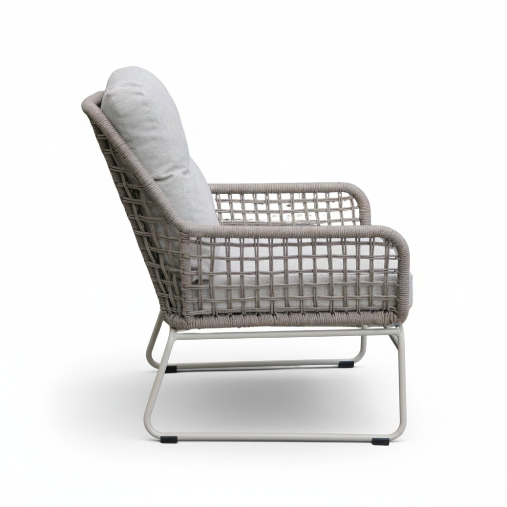 Valencia loungestoel incl. voetenbank | touw + aluminium | Almond Beige