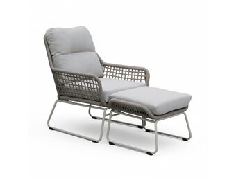 Valencia loungestoel incl. voetenbank | touw + aluminium | Almond Beige