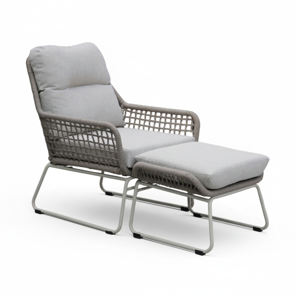 Valencia loungestoel incl. voetenbank | touw + aluminium | Almond Beige