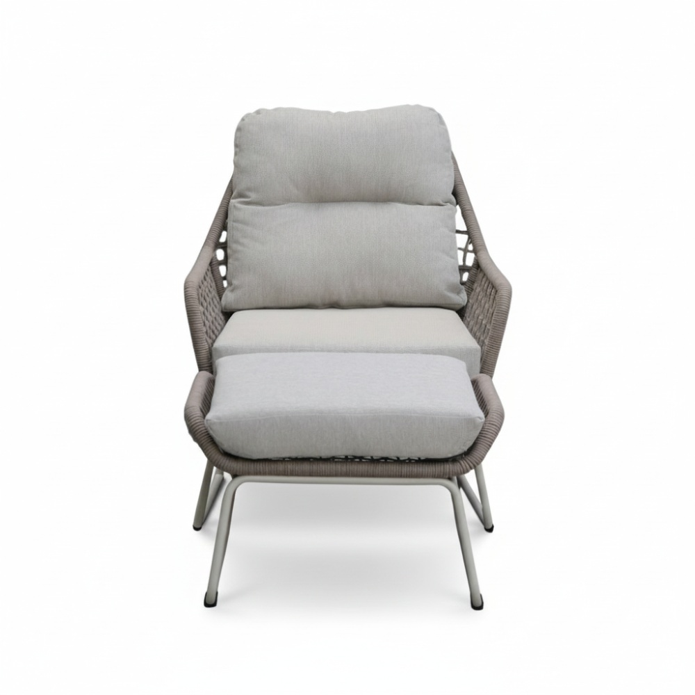Valencia loungestoel incl. voetenbank | touw + aluminium | Almond Beige