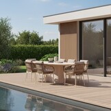 Max/Dakota beige/wit dining tuinset | 6 personen | travertin + touw | 240cm ovaal