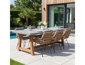 Veltis/Carlos taupe dining tuinset | 6 personen | betonlook + hardhout | 250cm