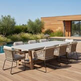 Veltis/Tulum Sahara Dust dining tuinset | 8 personen | betonlook + touw | 300cm