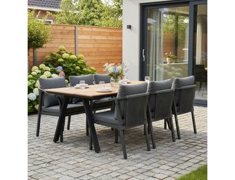 Oslo Natural/Calgary antraciet dining tuinset | 6 personen | polywood + touw | 220cm