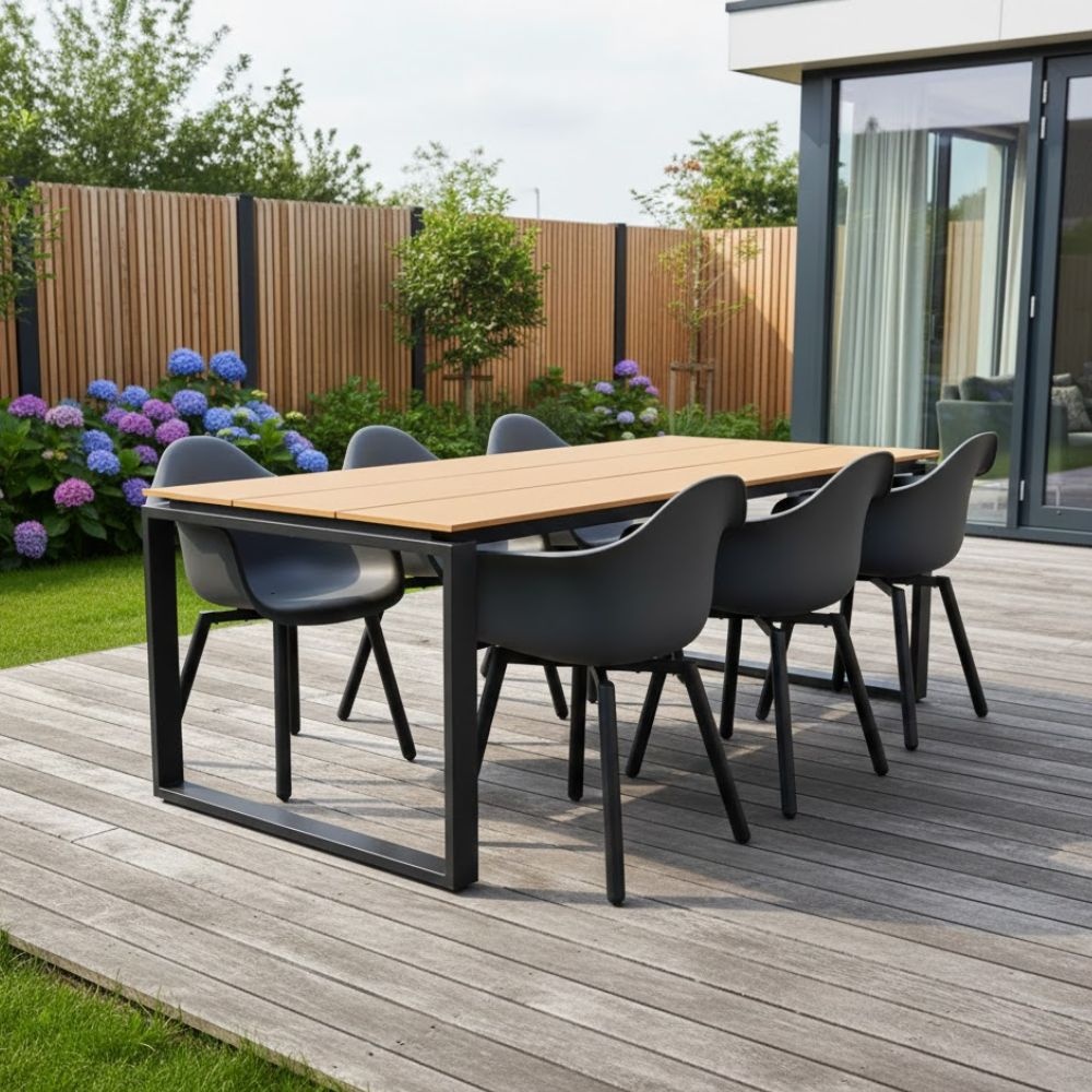 Helsinki Natural/Montreux dining tuinset | 6 personen | polywood + kunststof | 210cm