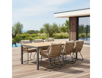 Delta/Portofino Sahara Dust dining tuinset | 6 personen | teakhout + touw | 220cm