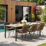 Delta/Carlos antraciet dining tuinset | 6 personen | teakhout + wicker | 220cm