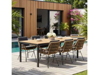 Delta/Carlos antraciet dining tuinset | 6 personen | teakhout + wicker | 220cm