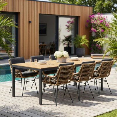 Delta/Carlos antraciet dining tuinset | 6 personen | teakhout + wicker | 220cm