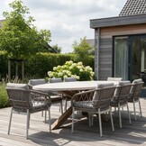 Lorento/Dakota beige/wit dining tuinset | 8 personen | travertin + touw | 280cm