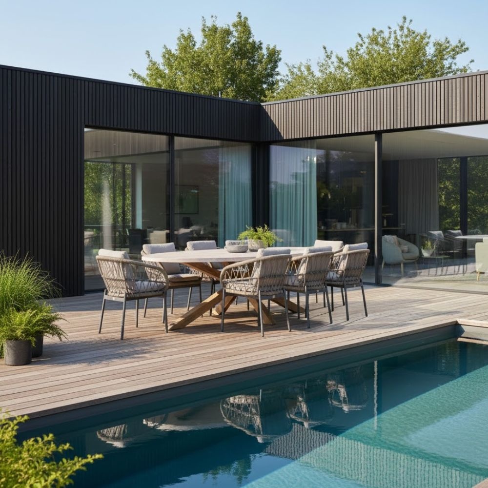 Lorento/Dakota beige/antraciet dining tuinset | 8 personen | travertin + touw | 280cm