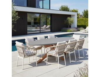 Livorno/Dakota beige/wit dining tuinset | 8 personen | betonlook + touw | 280cm ovaal