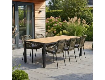 Manchester Natural/Seville olijfgroen dining tuinset | 6 personen | polywood + aluminium | 205cm