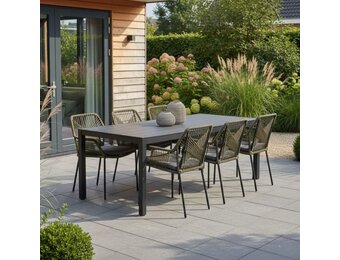 Manchester/Seville olijfgroen dining tuinset | 6 personen | aluminium + touw | 205cm