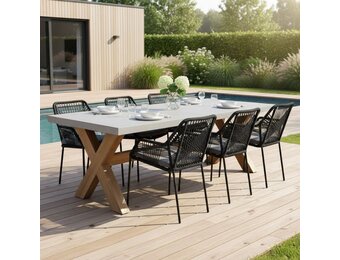 Norwich/Seville zwart dining tuinset | 6 personen | betonlook + touw | 250cm