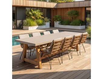 Veltis/Carlos taupe dining tuinset | 8 personen | betonlook + wicker | 300cm