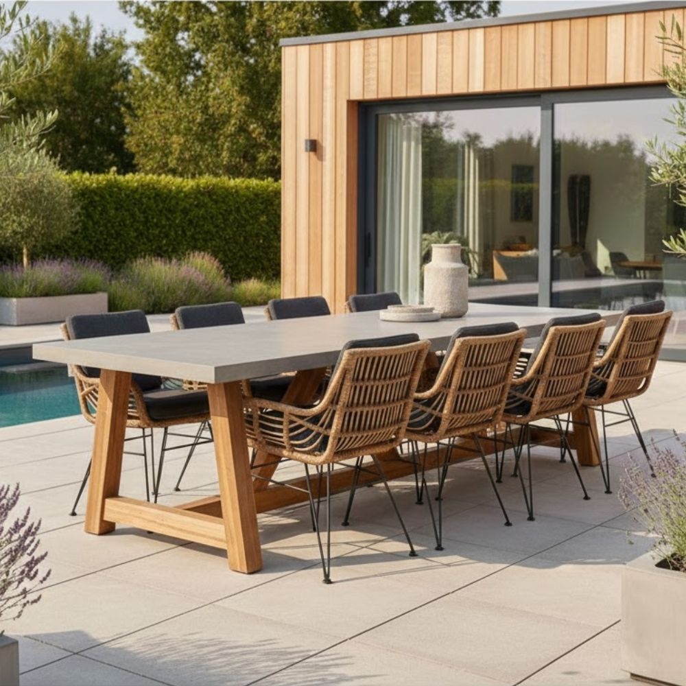 Veltis/Carlos antraciet dining tuinset | 8 personen | betonlook | 300cm