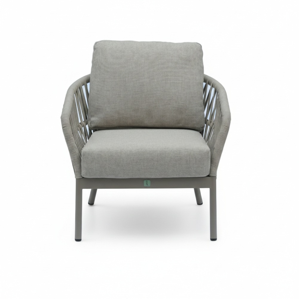 Mykonos stoel-bank loungeset 5 personen incl. tafel | aluminium + touw | beige | 4-delig