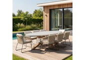 Livorno/Tulum Sahara Dust dining tuinset | 8 personen | betonlook + touw | 280cm ovaal