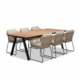 Oslo natural/Tulum Sahara Dust dining tuinset | 6 personen | polywood + touw | 220cm