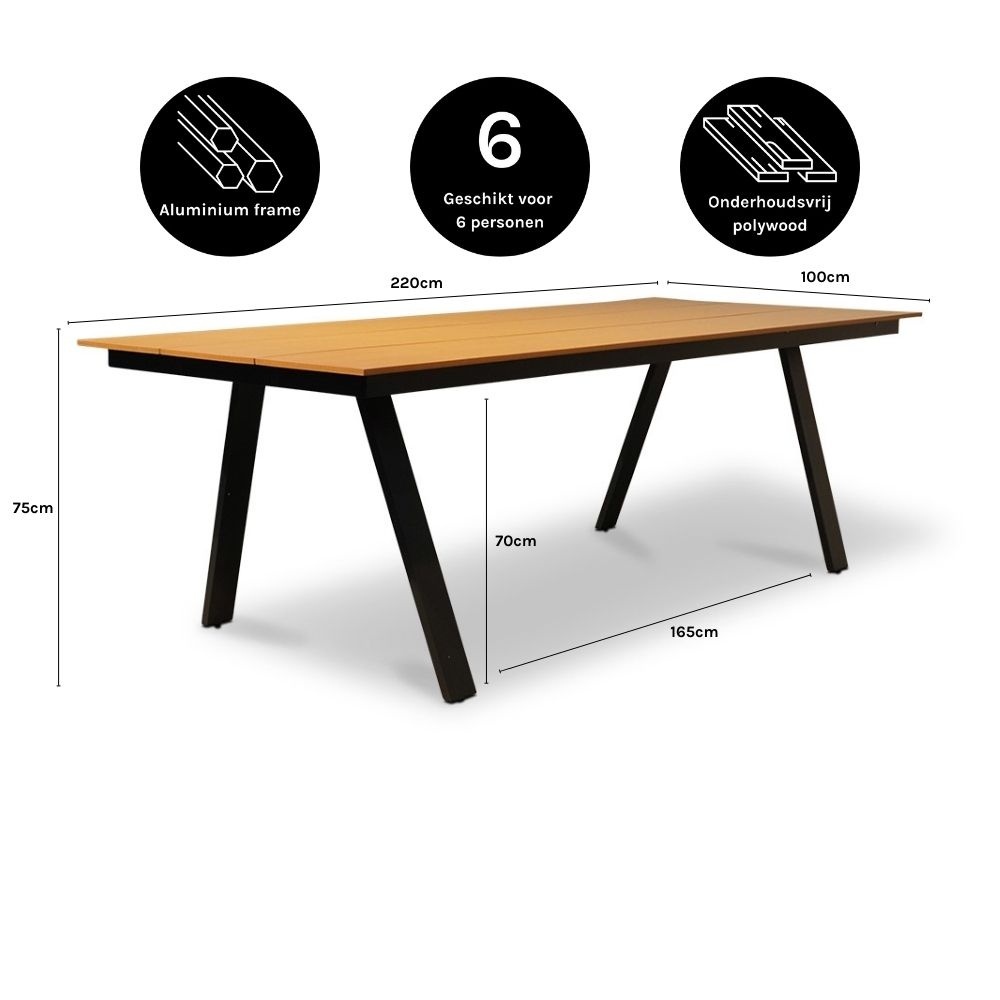 Oslo natural/Tulum Sahara Dust dining tuinset | 6 personen | polywood + touw | 220cm