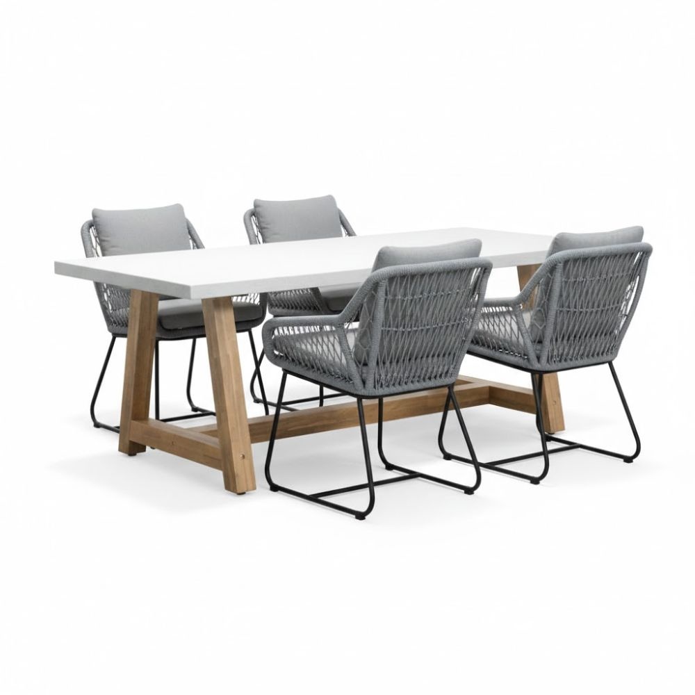 Monaco/Portofino grijs dining tuinset | 4 personen | wit marmer | 200cm