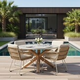Nancy/Harper Sandstone dining tuinset | 4 personen | betonlook + touw | 135cm rond