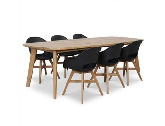 Rixos/Karlstad zwart dining tuinset | 6 personen | hardhout + kunststof | 220cm