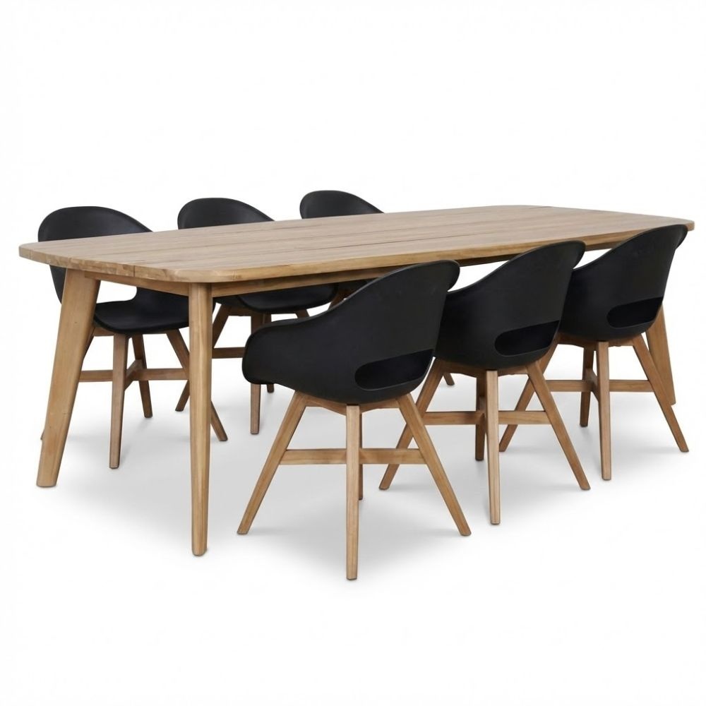 Rixos/Karlstad zwart dining tuinset | 6 personen | hardhout + kunststof | 220cm