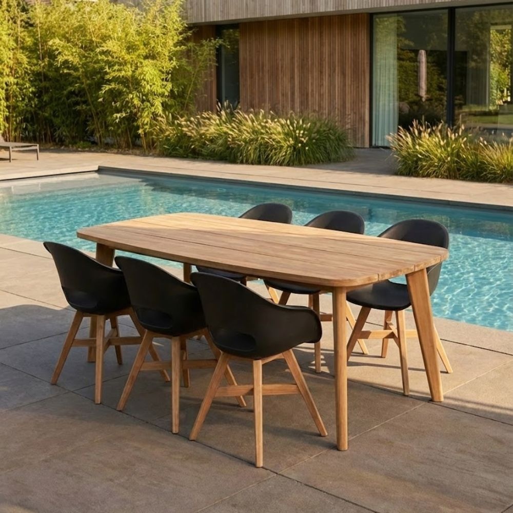 Rixos/Karlstad zwart dining tuinset | 6 personen | hardhout + kunststof | 220cm