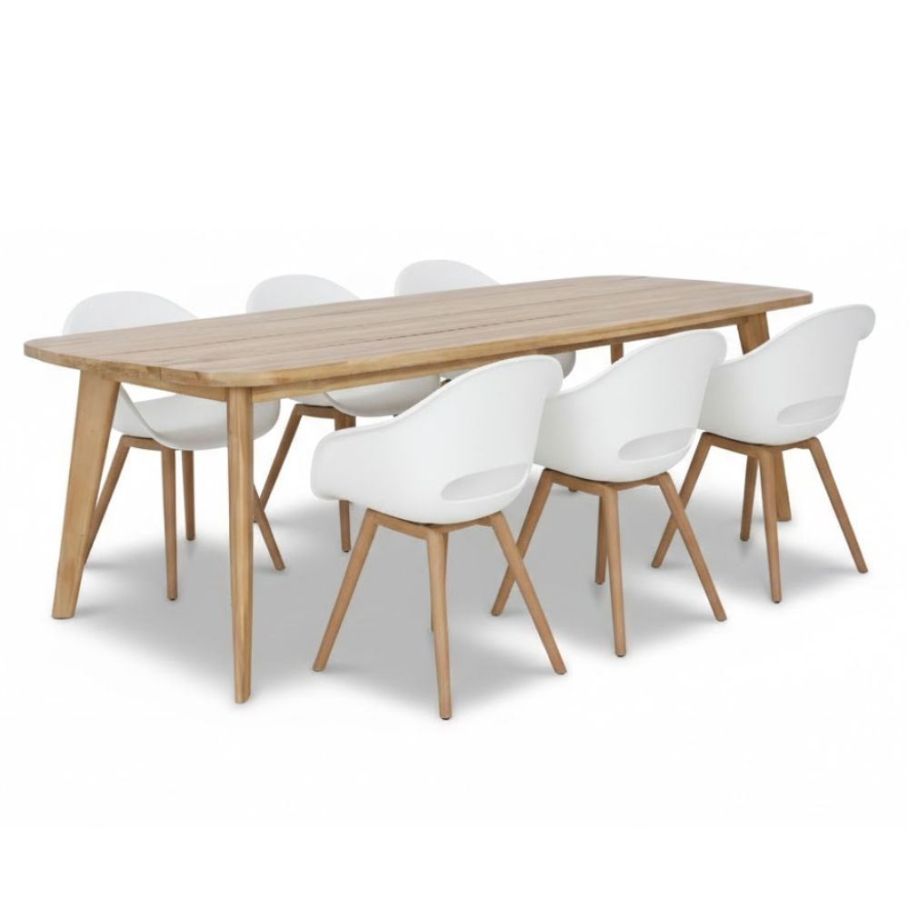 Rixos/Karlstad wit dining tuinset | 6 personen | hardhout + kunststof | 220cm afbeelding