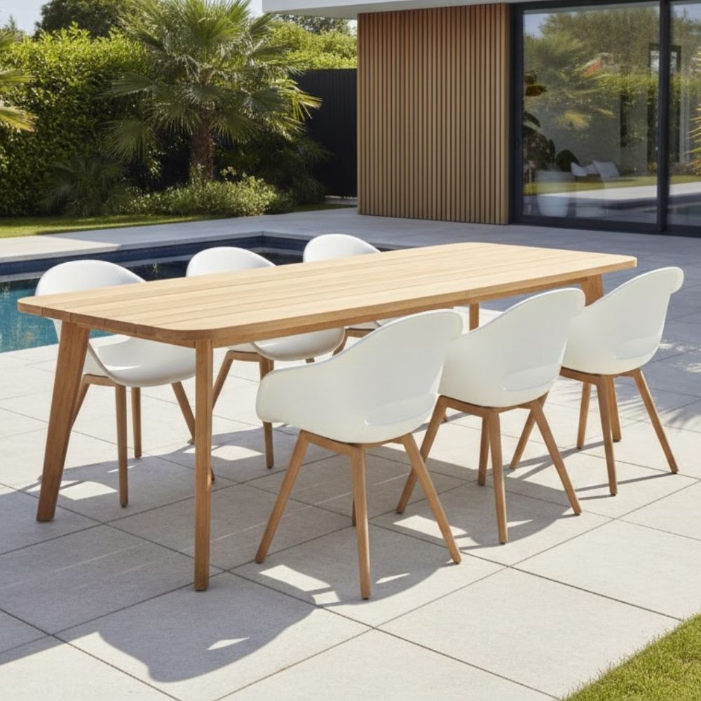 Rixos/Karlstad wit dining tuinset | 6 personen | hardhout + kunststof | 220cm