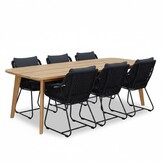 Rixos/Portofino zwart dining tuinset | 6 personen | hardhout + touw | 220cm