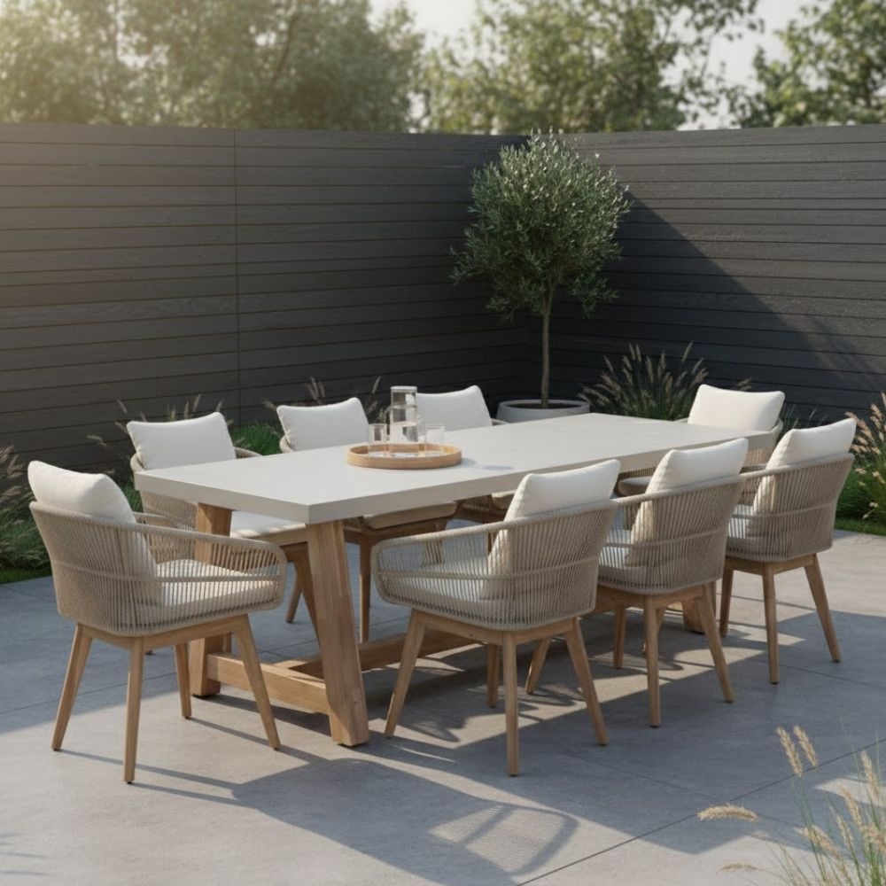 Bella dining tuinstoel | touw + hardhout | zand