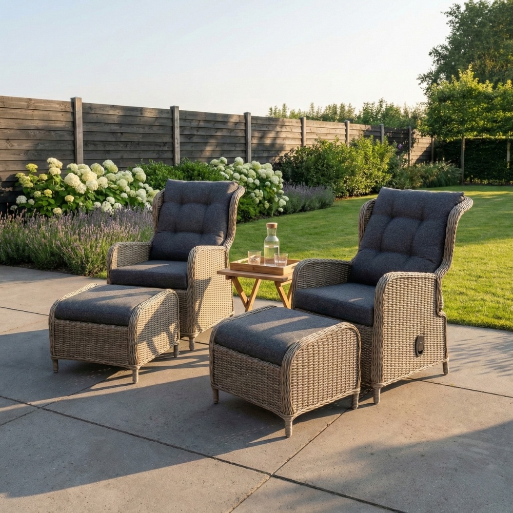 Glasgow loungestoel tuin met voetenbank | wicker + aluminium | Ash Grey