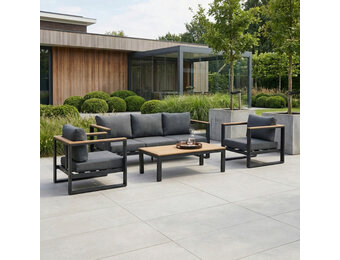 Nebraska stoel-bank loungeset 5 personen | aluminium + polywood | antraciet | 5-delig