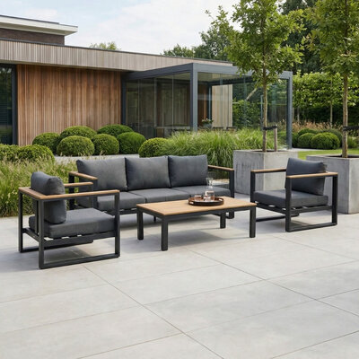 Nebraska stoel-bank loungeset 5 personen | aluminium + polywood | antraciet | 5-delig
