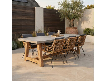 Veltis/Carlos antraciet dining tuinset | 6 personen | betonlook + wicker | 250cm