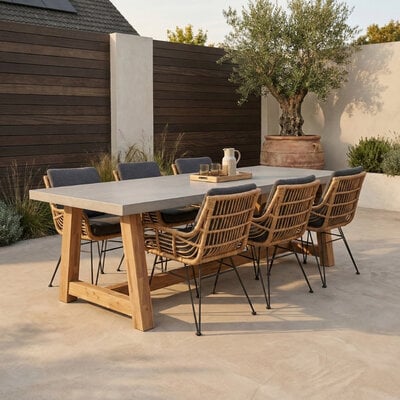 Veltis/Carlos antraciet dining tuinset | 6 personen | betonlook + wicker | 250cm