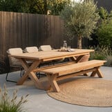 Riga/Tulum Sahara Dust stoel-bank dining tuinset | 6 personen | hardhout + touw | 250cm