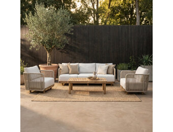Sienna stoel-bank loungeset 5 personen incl. tafel | touw + hardhout | zand | 5-delig