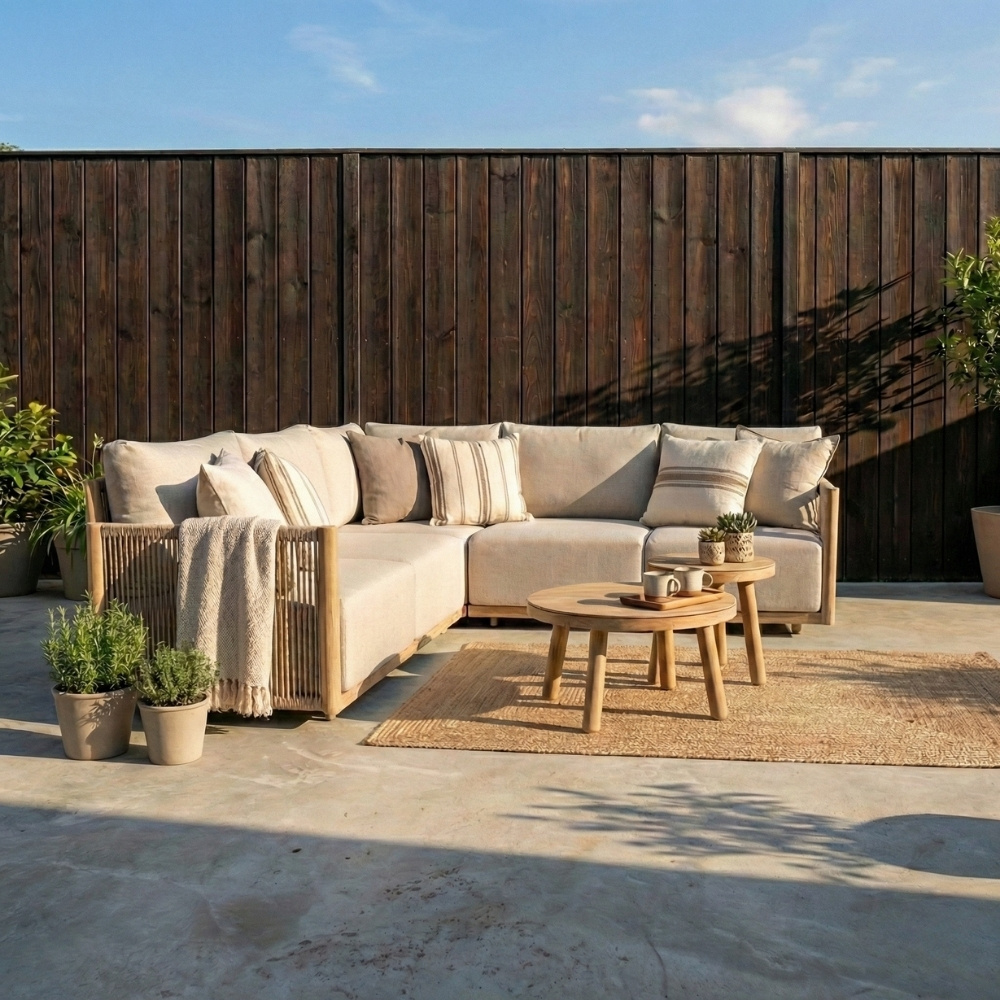 Beau hoek loungeset 6 personen | aluminium + touw | grijs | 4-delig - 304x234cm