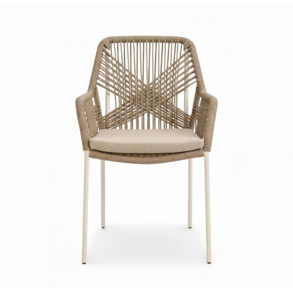 Seville dining tuinstoel | touw + staal | beige