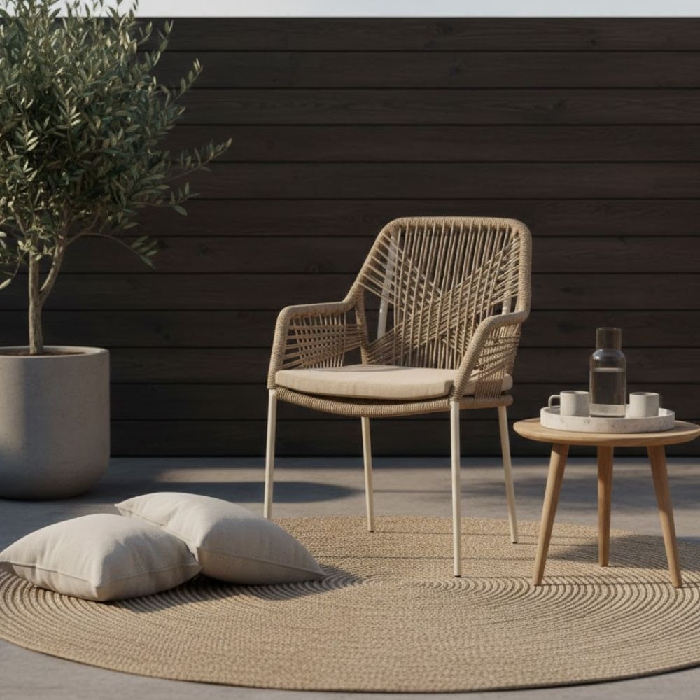 Seville dining tuinstoel | touw + staal | beige