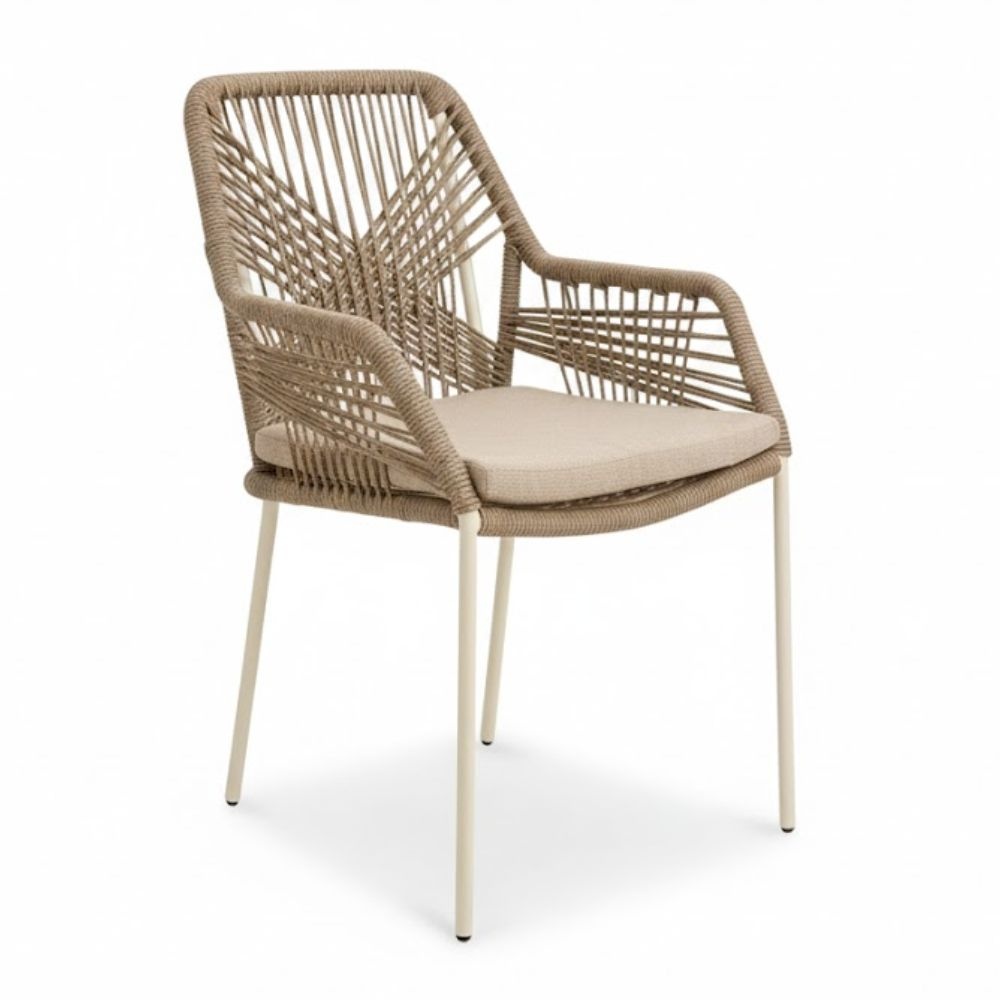 Seville dining tuinstoel | touw + staal | beige