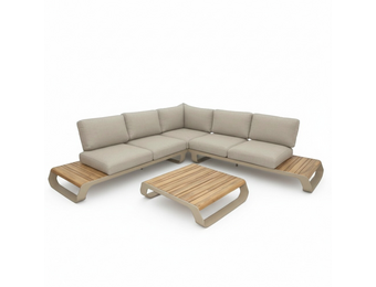 Palm Springs hoek loungeset 5 personen | aluminium + hardhout | beige | 4-delig - 267x267cm